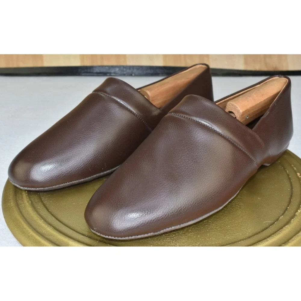 Vermont Country Store Men House Slippers Size 13 Brown Leather Slip On Indoor